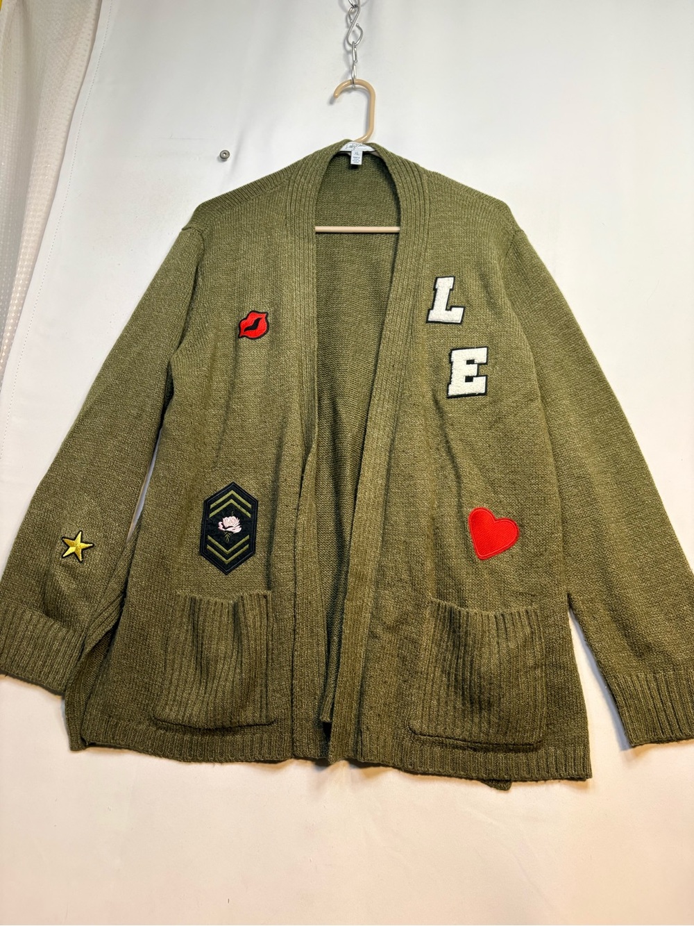 Olive Green Patchwork Cardigan with Pockets by Libby Edelman size XL
